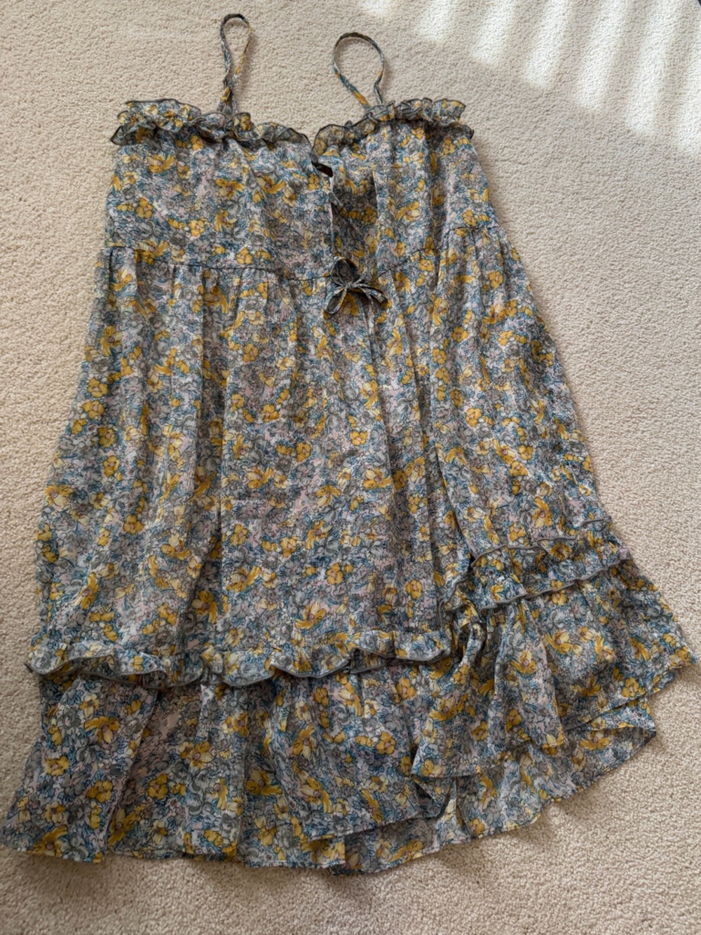 The Impeccable Pig Yellow & Blue Floral Tie-Front Dress